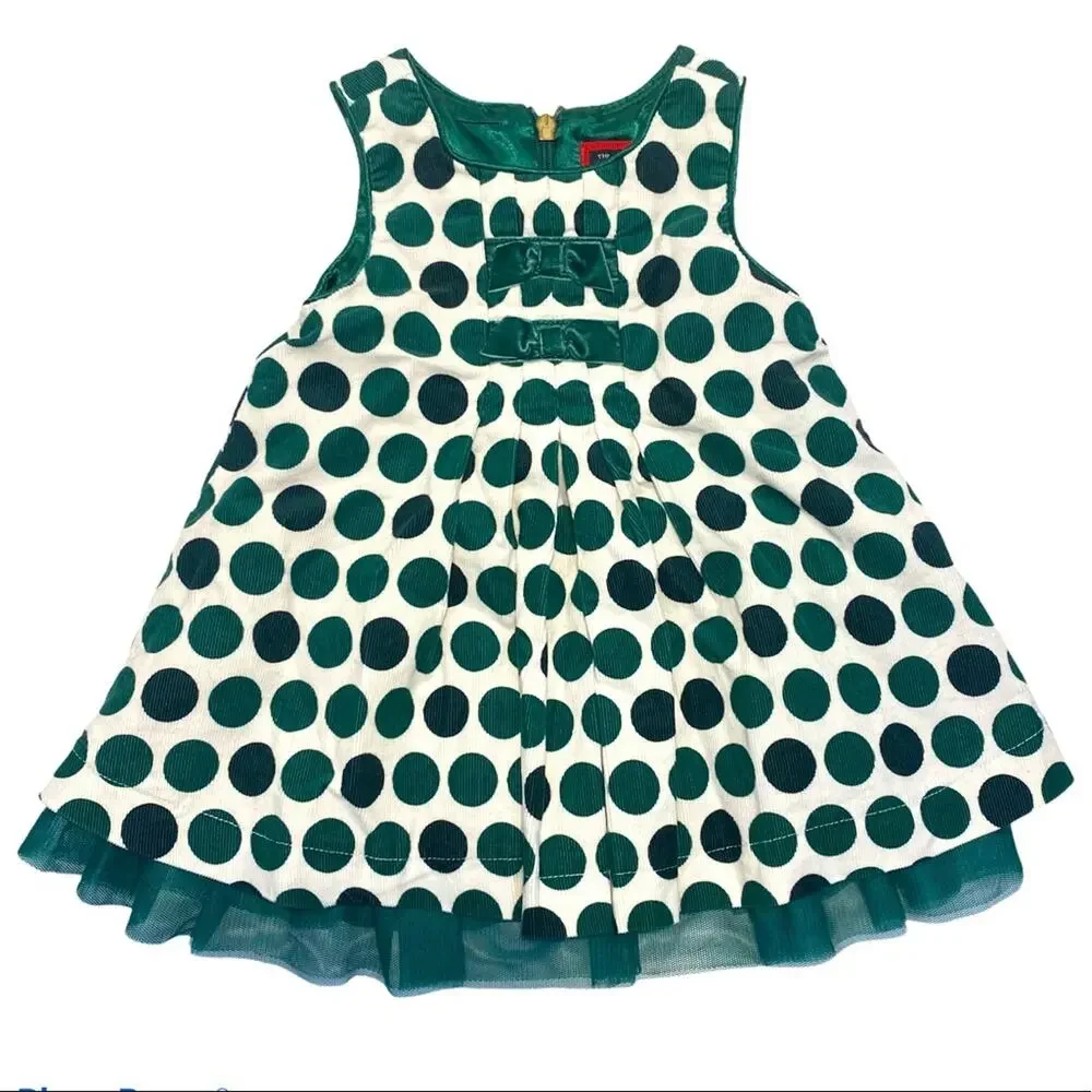The Children’s Place Girls Dress size 6-9 months Corduroy Green Polka Dot